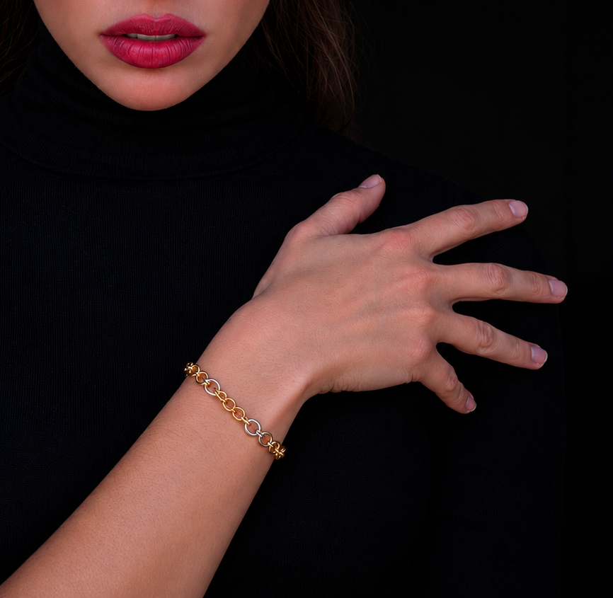 Bracciale in oro giallo e oro bianco a maglia alternata - immagine 3