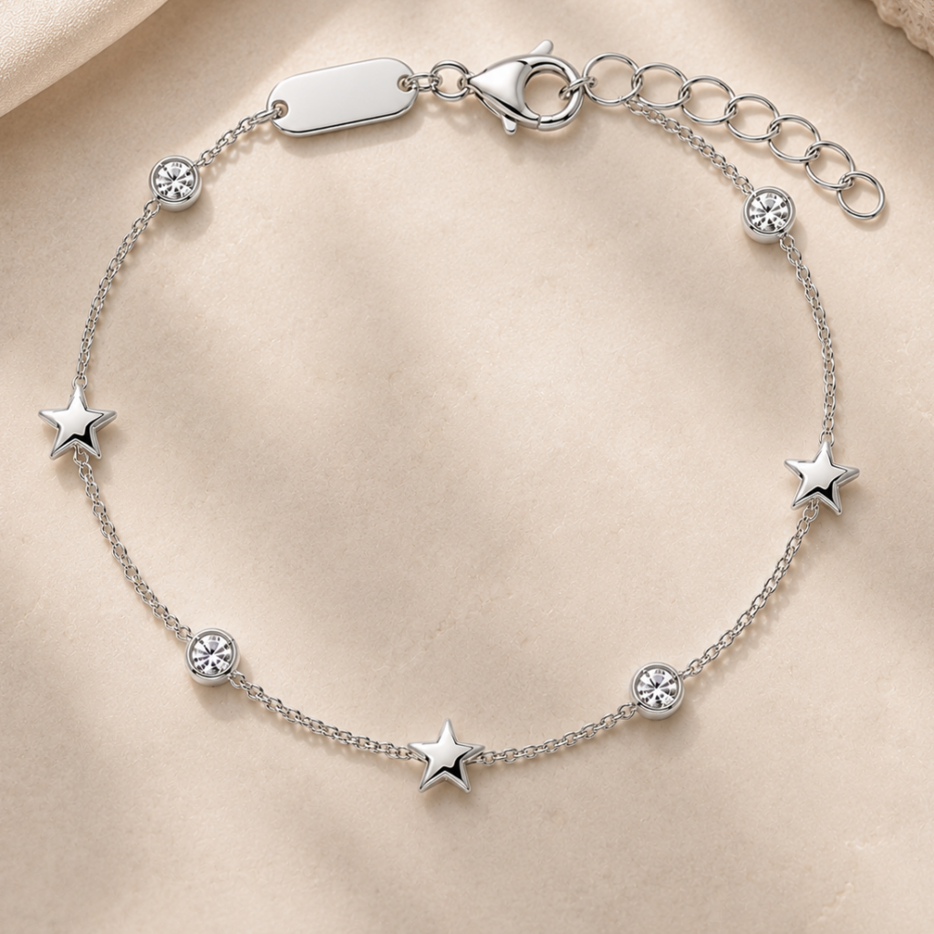 Bracciale stelle in oro bianco con zirconi