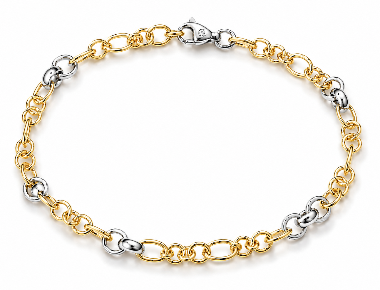 Bracciale in oro giallo e oro bianco a maglia alternata