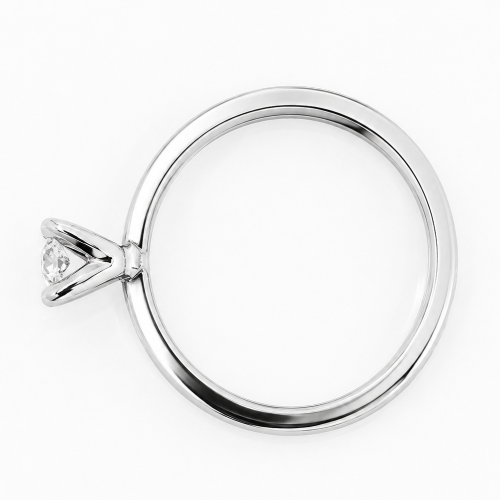 Anello solitario semi-bezel in oro Bianco con diamante taglio brillante - immagine 2