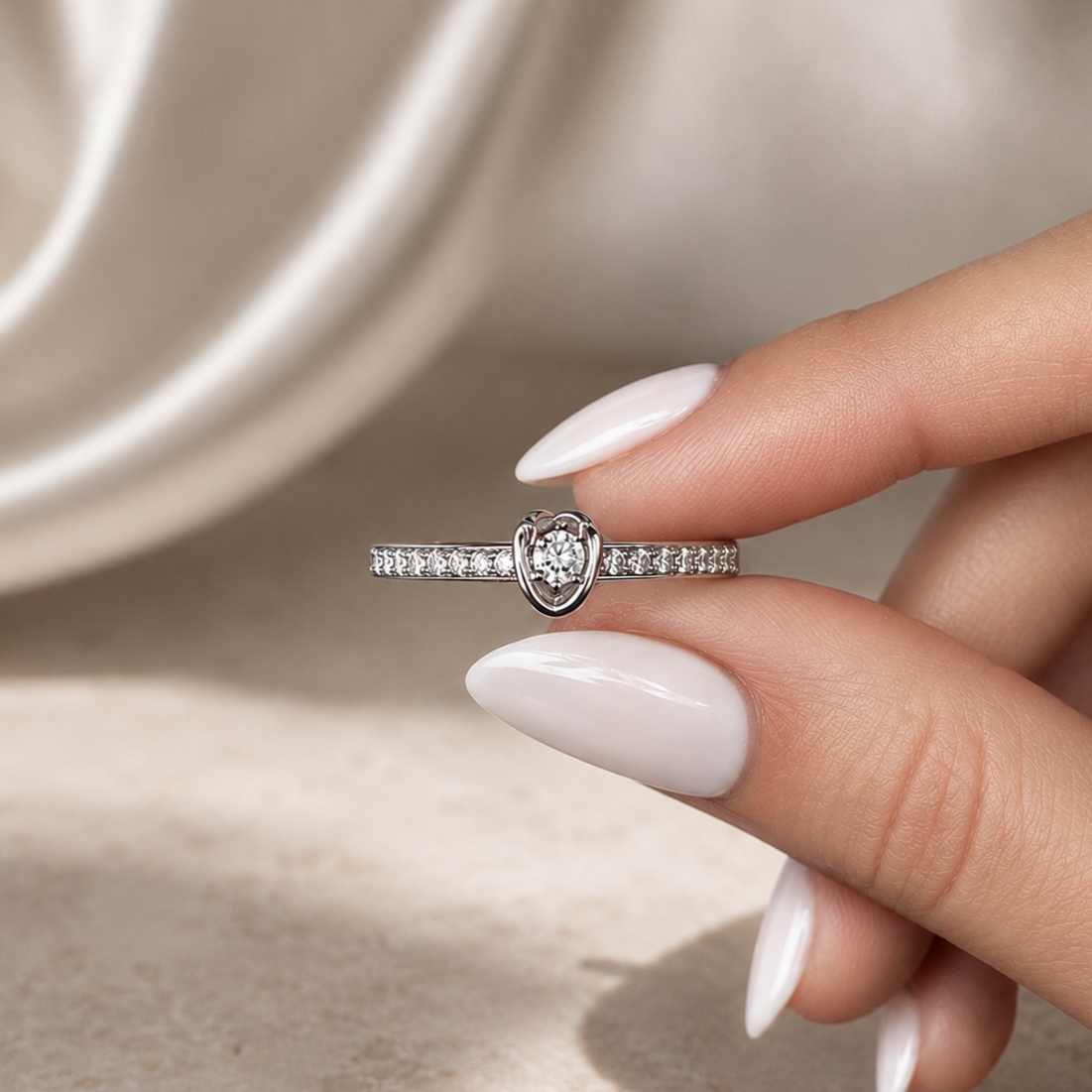 Anello solitario semi-bezel in oro Bianco con diamante taglio brillante - immagine 3