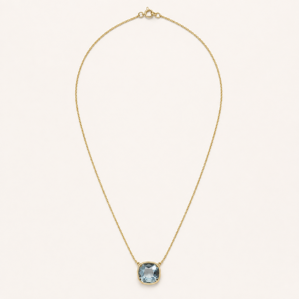 Collana Girocollo Donna in Argento con zircone azzurro quadrato