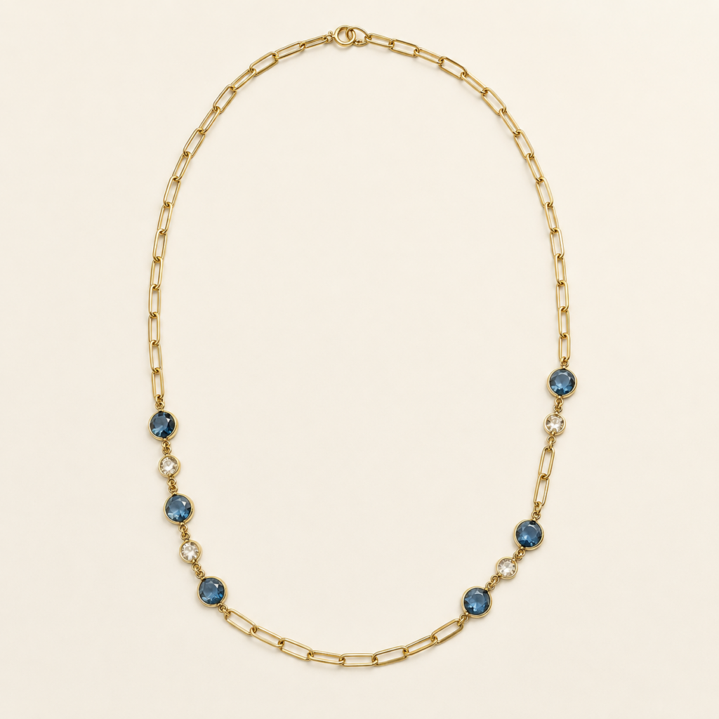 Collana Donna in argento dorato con zirconi blu e bianchi double face